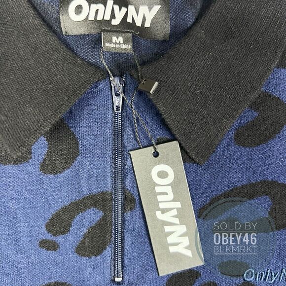 Only NY Collared 1/4 Zip Pullover Sweater Blue Cheetah Print Sz Medium - Picture 4 of 4
